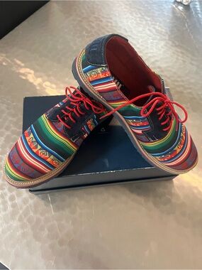 Zull Men's Multicolor Patterned Oxford Shoes with Red Laces